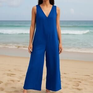 Womens Free People Beach Wide Led Jumpsuit Blue Size S EUC!